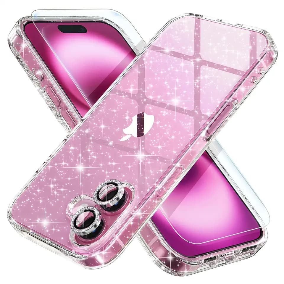 for iPhone 16 Case Clear Women Girly (Glitter Clear)