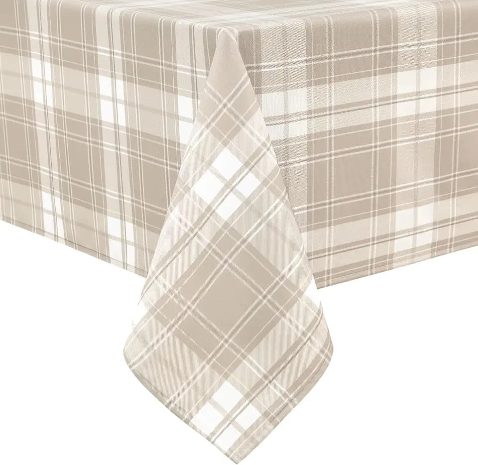 Hiasan Waterproof Rectangle Gingham Tablecloth, 54 x 108 Inch, Khaki