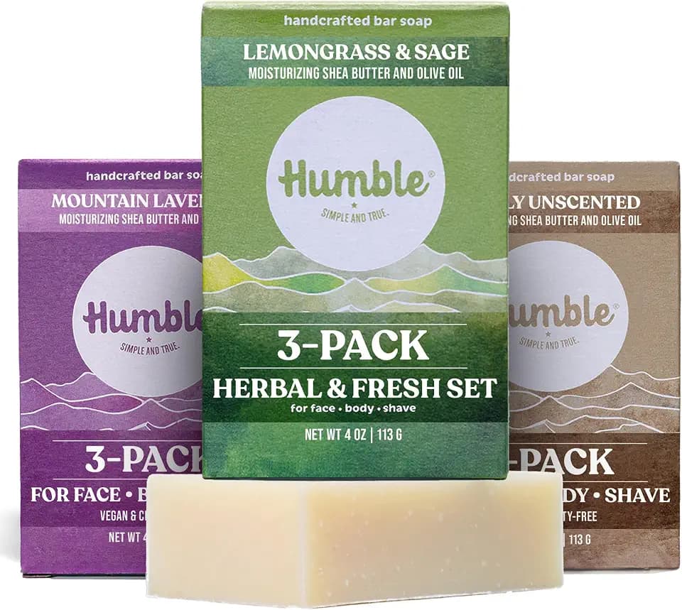 Humble Moisturizing Face & Body Bar Soap, Herbal & Fresh - 3 Pack