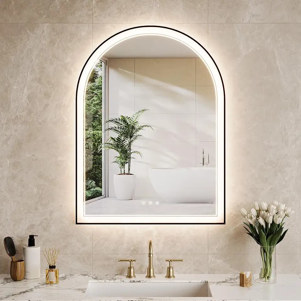 Arched LED Bathroom Mirror, 26"x38" Black Bathroom Mirror with 3 Colors Lights-Anti-Fog, Dimmable-LED Mirror for Bathroom, Black