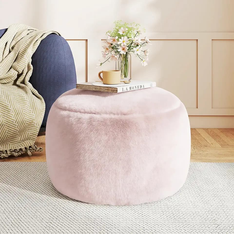 Gericco Round Stuffed Pouf Ottoman for Foot Rest, A Round Modern Foam Filled Poufs, Floor Chair for Living Room, Nursery, Dorm, A Soft Modern Foot Stool Perfect to Rest Your Feet (Pink, 20Inch)