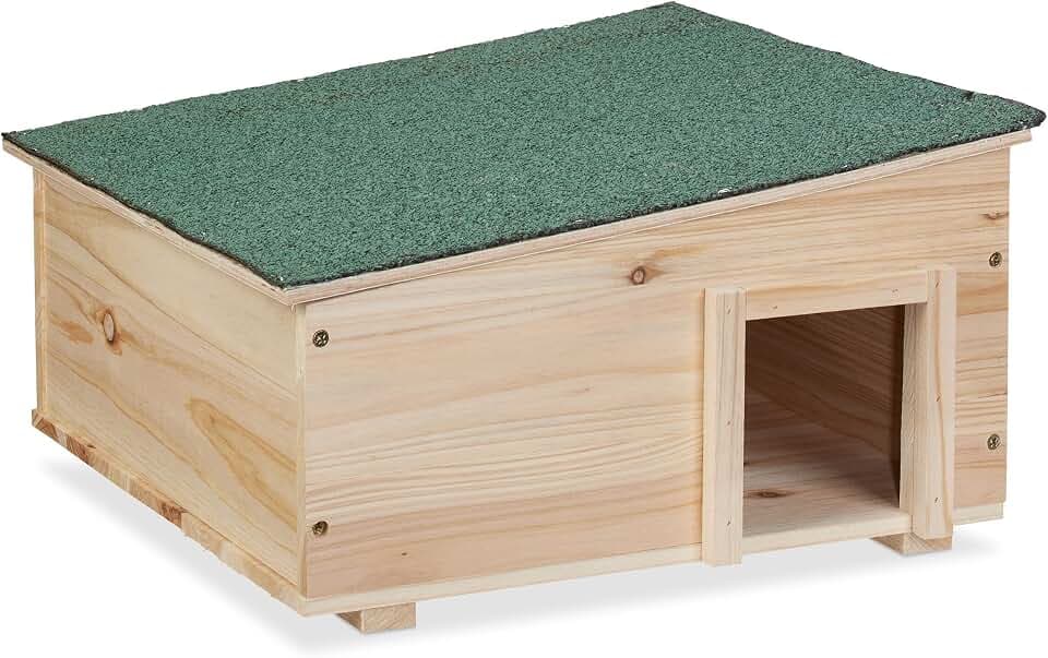 Relaxdays Igelhaus, Holz, Igelhotel mit Boden, 2 Kammern, Winterquartier für Igel, Garten, HBT: 21,5 x 40 x 40 cm, Natur
