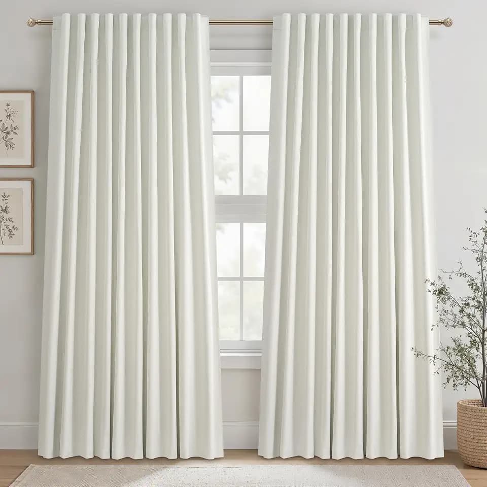 Cute Blackout Curtains 60 Inches Extra Wide Linen 92 Inch Length for Living Room/Sliding Glass Door,Pleated Heavy Duty Thermal Drapes for Winter Thick Large Window(60"Wx92"L 2 Panels Beige White)