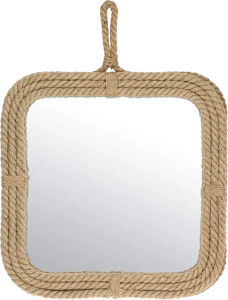 Stonebriar Small Square Rope Mirror for Wall, Light Weight, Rustic Decoration,Tan