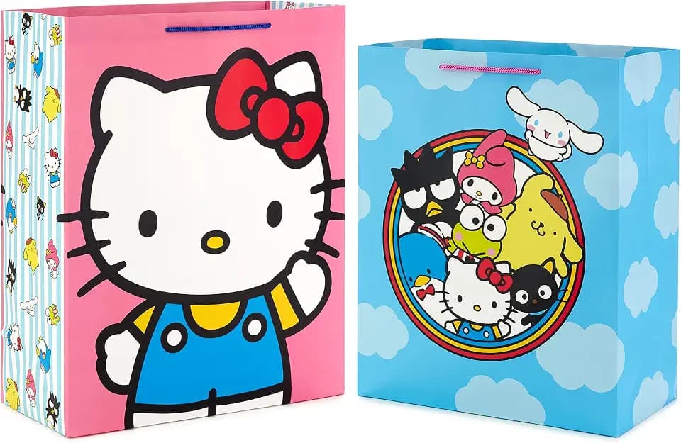 Hallmark Hello Kitty Gift Bag Bundle (2 Bags: 1 Large 13", 1 XL 15") for Birthdays, Back to School, Halloween