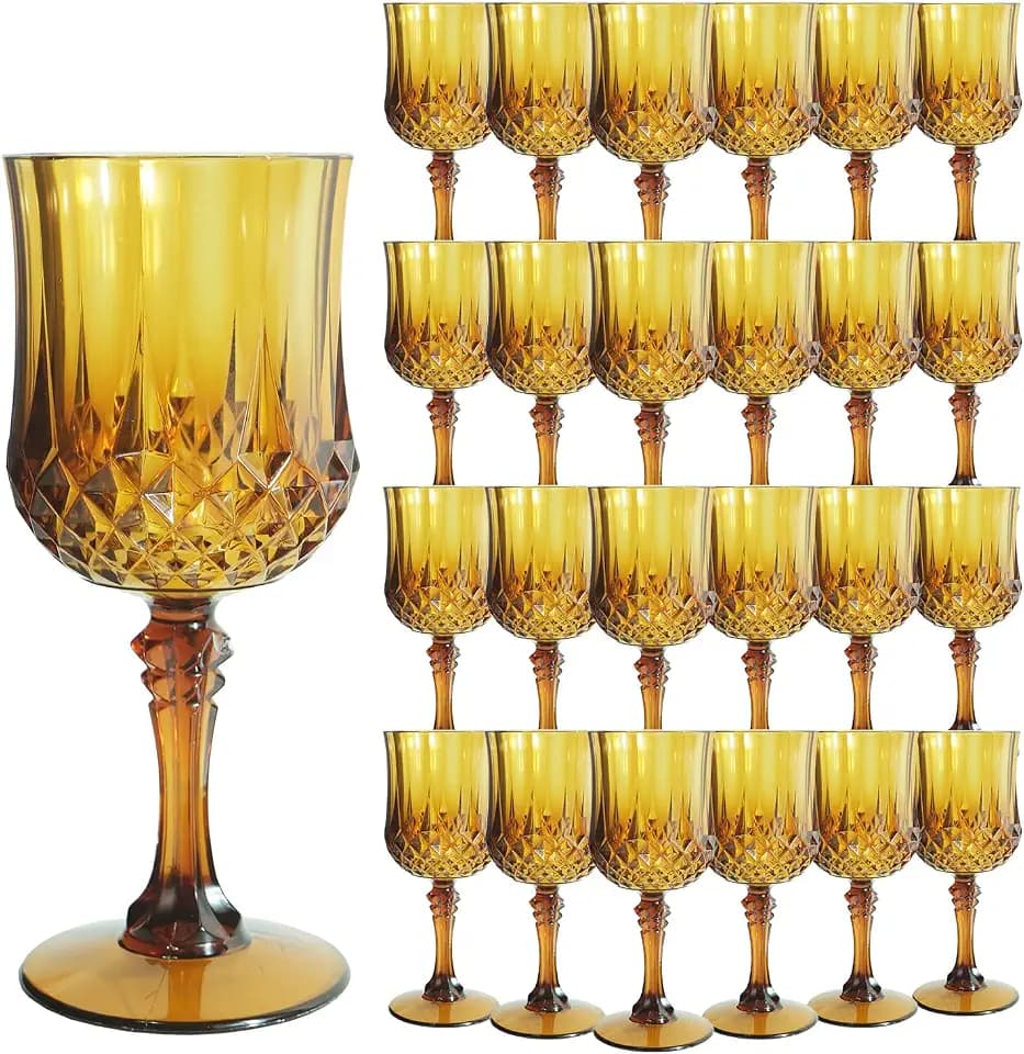 24Pack Plastic Wine Glasses, 7oz Vintage Goblets for Wedding