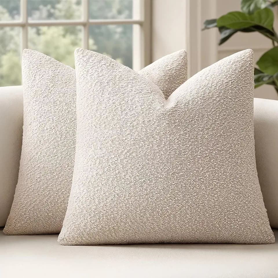 MIULEE 18x18 Decorative Boucle Couch Pillow Covers Beige