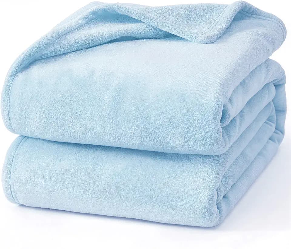 Hansleep Full Light Blue Fleece Blanket, Soft Flannel Bed Blanket