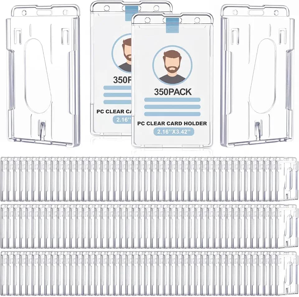 Patelai 350 Pcs Hard Plastic Badge Holder with Thumb Slot Dual Sided Clear Card Protector Vertical ID Holders for Badge Office School Driver's Licenses and Passes