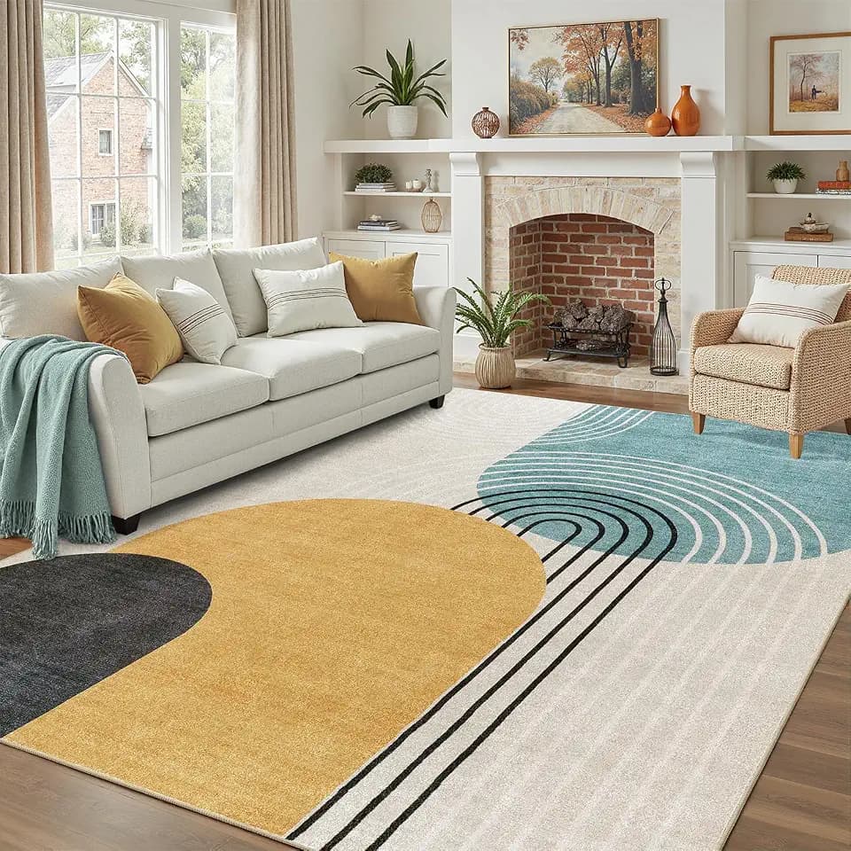 DCX 5x7 Area Rug Living Room: Modern Washable Indoor Carpet Blue & Yellow