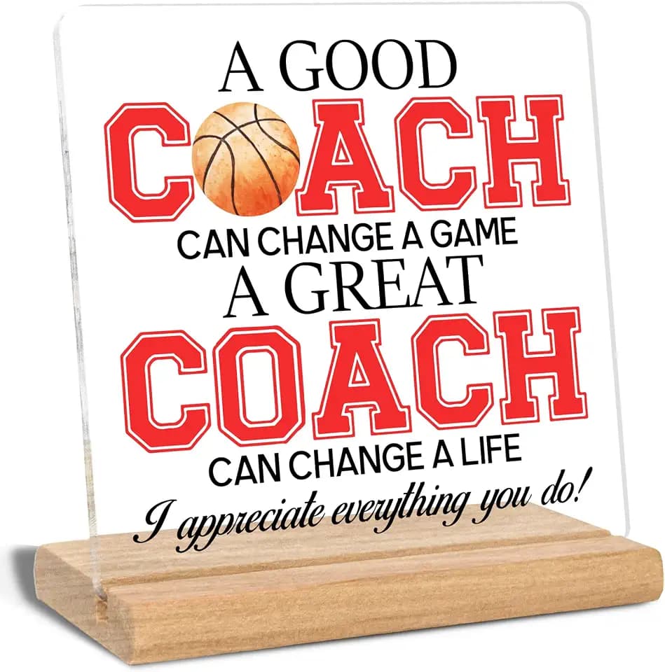 Thank You Gifts for Basketball Coaches, a Good Coach Can Change a Game a Great Coach Can Change a Life Acrylic Plaque Signs, Appreciation Gifts, Office Home Desk Decor Signs(Red)