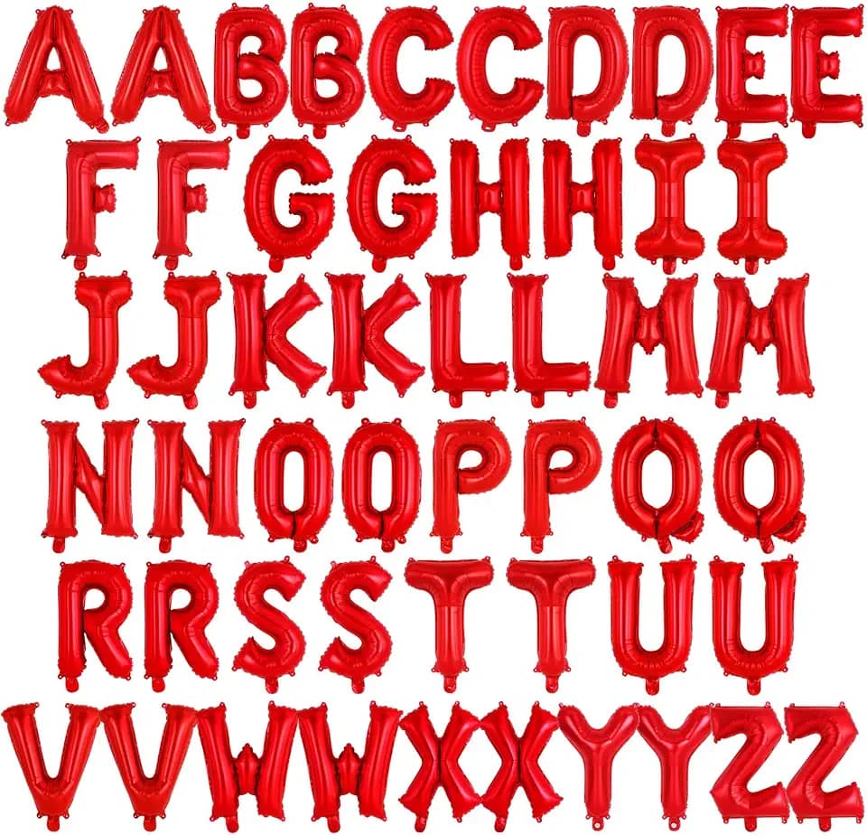 52 Pcs Red Letter Balloons,16 Inch Foil Alphabet Letter Balloons,Letter A-Z Balloon Banner Custom Phrase Balloon for Birthday Party Wedding Anniversary Decoration (Red 52pcs)
