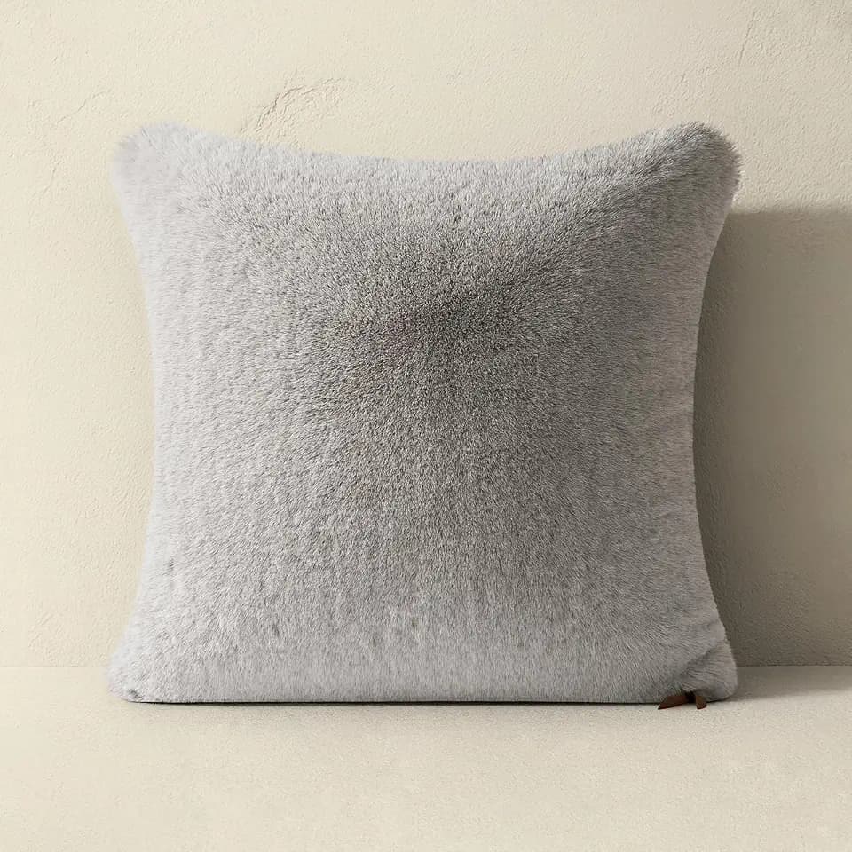 EVERGRACEHOME Faux Chinchilla Fur Throw Pillow Cover, 20"x20", Silver Taupe