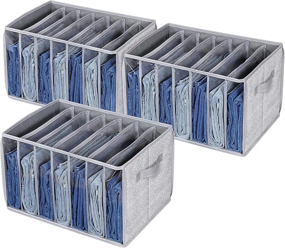 Zilink Wardrobe Clothes Organizer Storage Bin with Dividers, 3 Pack
