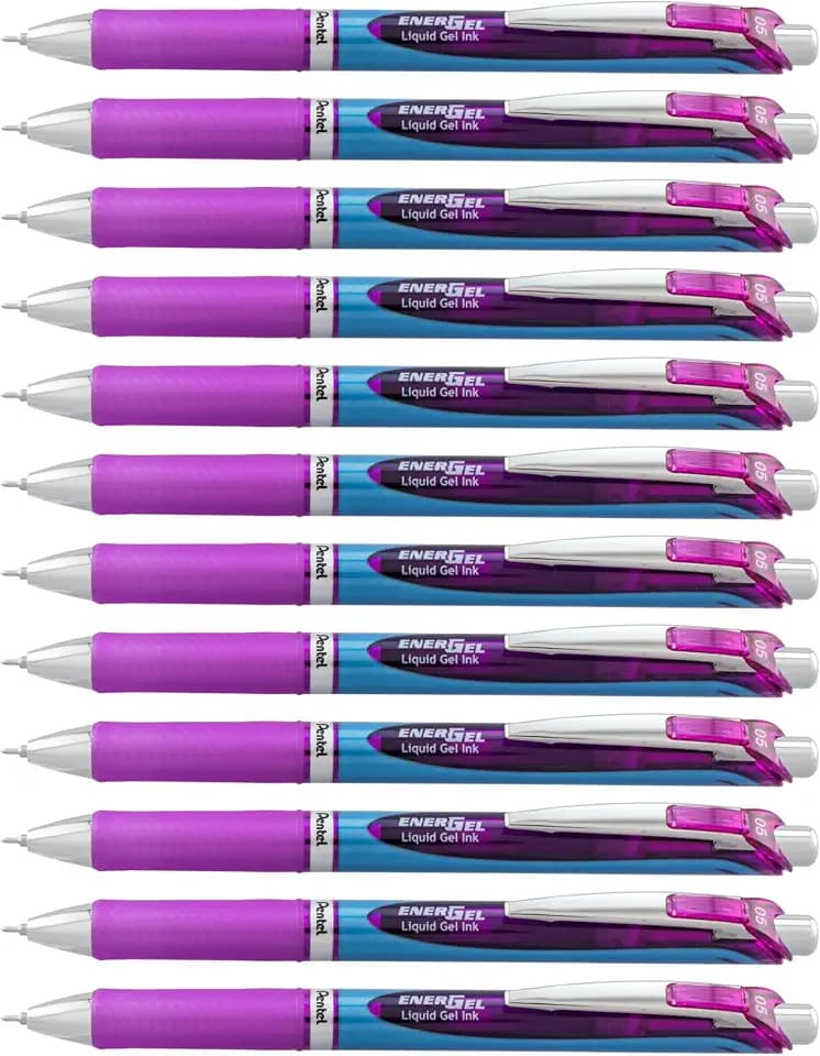 Pentel EnerGel Deluxe RTX Retractable Liquid Gel Pen, Fine Line, Needle Tip, Violet Ink, Box of 12 (BLN75-V)