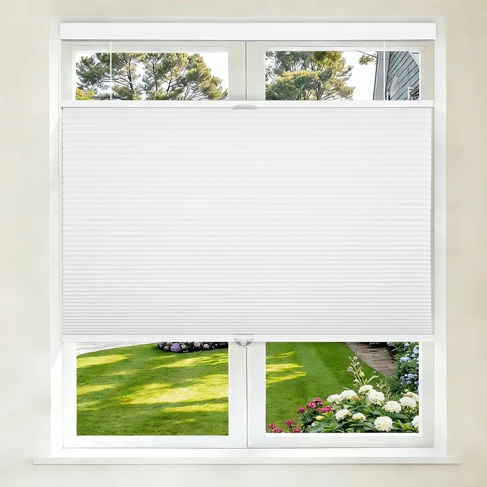 Grandekor Top Down Bottom Up Cellular Shades Cordless, Pull Down Honeycomb Blinds for Windows Room Darkening Blinds & Shades for Living Room Bedroom, Blackout, White, 32" Wx64 H