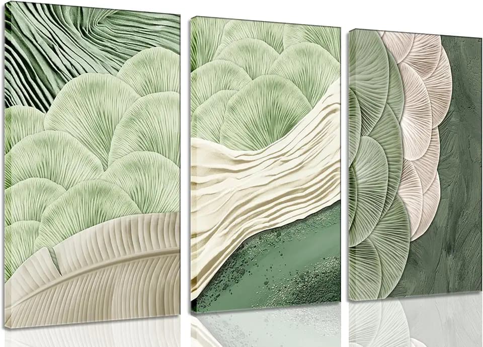 Framed Abstract Green Wall Art Set of 3-Mid Century Textured Natural Botanical Living Room Wall Decor, Green Botanical Canvas Posters Print for Bedroom Office Home Decor Picture 12x16 In