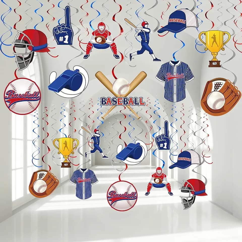 Clabby 51 Pcs Baseball Hanging Swirls Baseball Birthday Party Decor