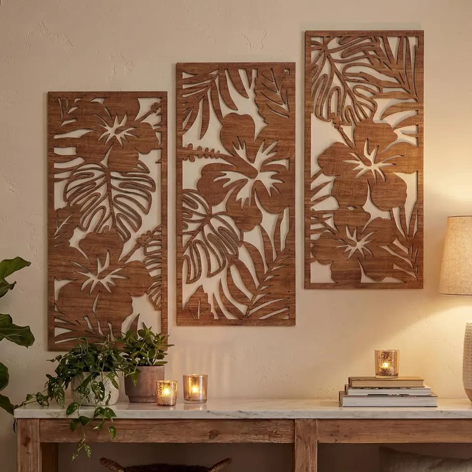 Threehoney 3 Pcs Tropical Wall Decor 3D Palm Leaf Wall Art, Classic