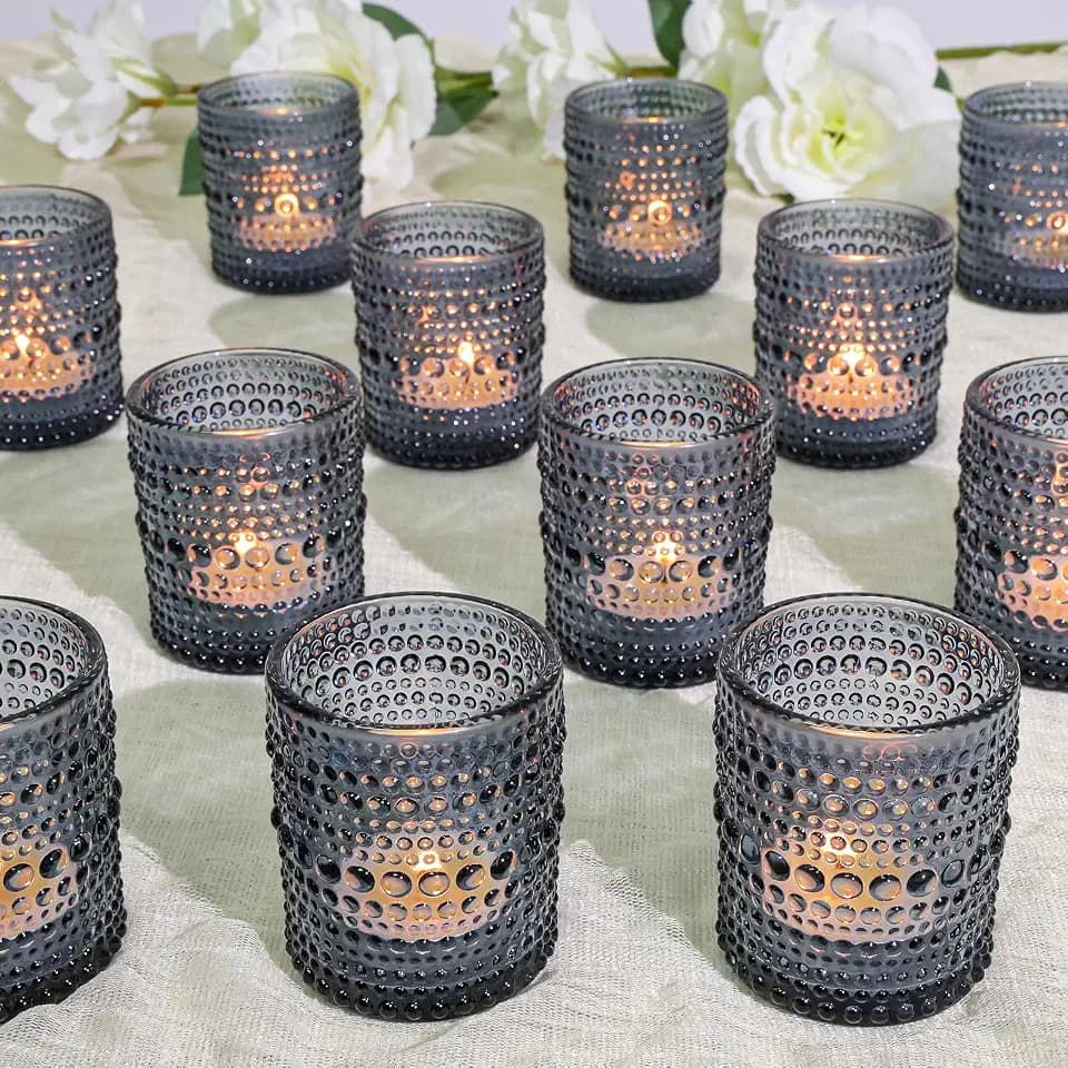 SUPMIND 24pcs Dark Blue Glass Votive Candle Holders Bulk for Wedding