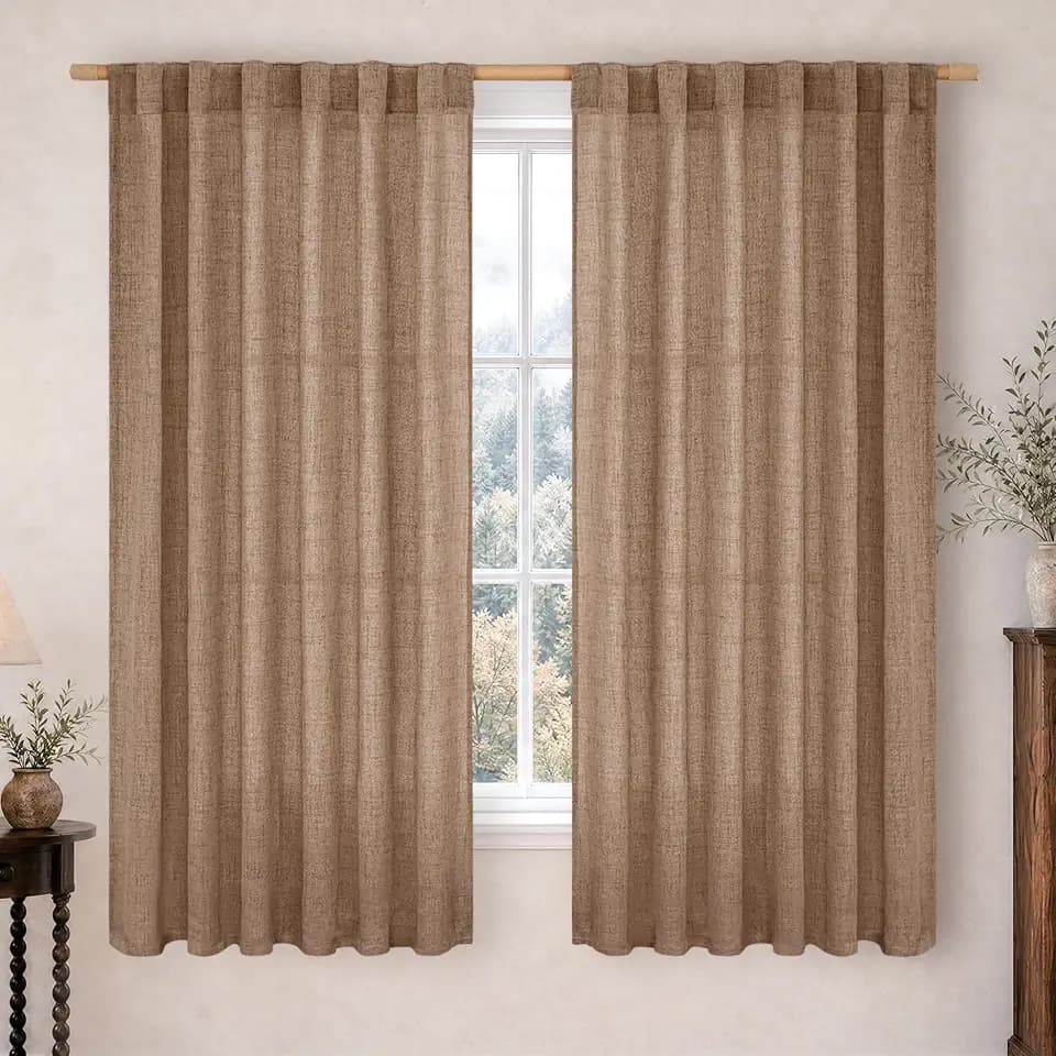 BGment Light Brown Linen Curtains 63 Inch Length 2 Panel for Living Room