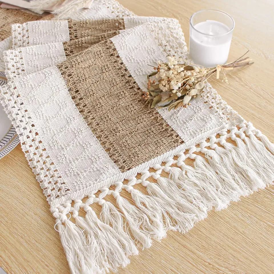 FEXIA Boho Table Runner for Fall Home Decor 12x60 Rustic with Tassels