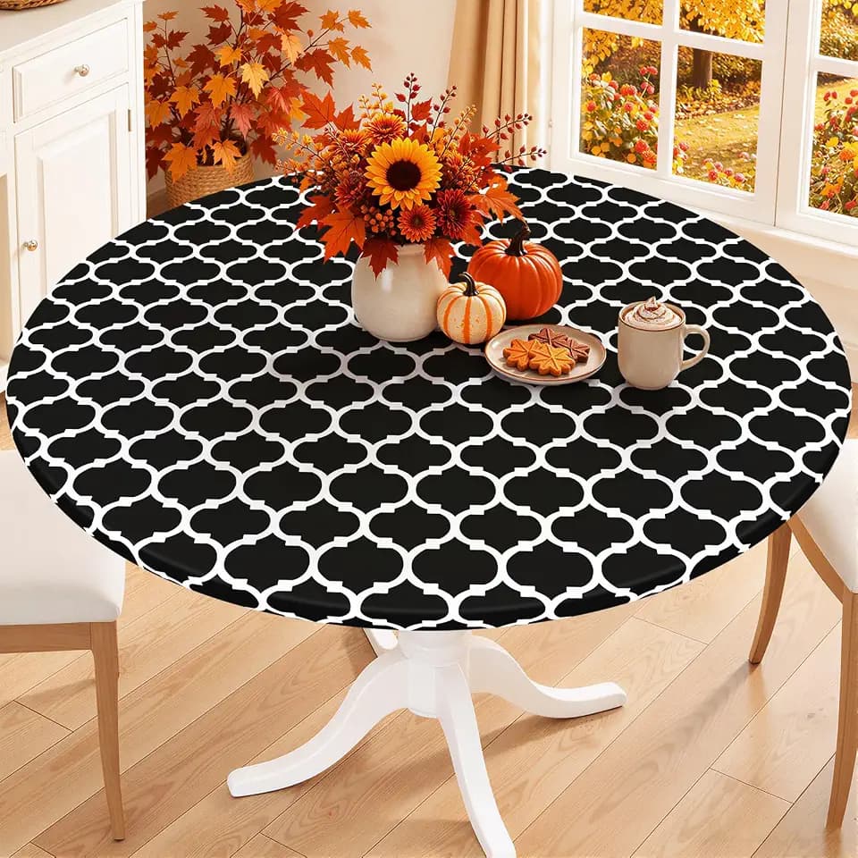 Smiry 31"-35" Round Fitted Tablecloth, Waterproof Plastic Table Cover