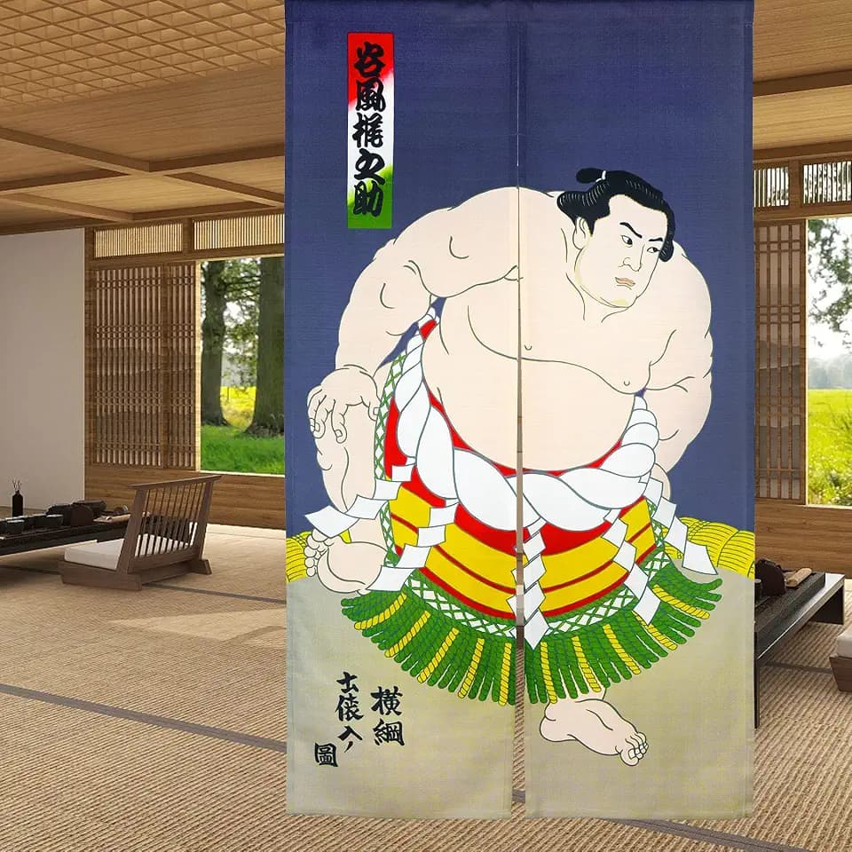 LIGICKY Noren Japanese Style Doorway Curtain Sumo Wrestler Printed Window Treatment Door Tapestry for Home Decoration 33.5" Width x 59" Long