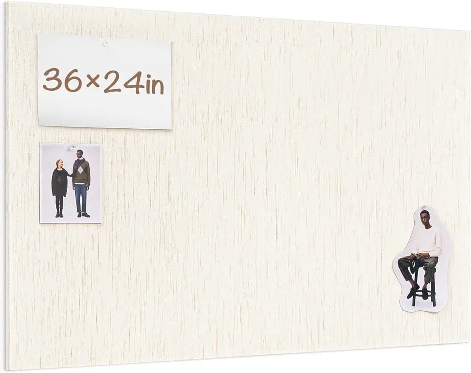 Lightomorrow Bulletin Board 36 x 24 inches, 3' x 2' Linen Board for Wall, Decorative Fabric Pin Board with Safe Removable Adhesive Tapes for Home and Office, Includes 20 Push Pins-Light Yellow Stripes