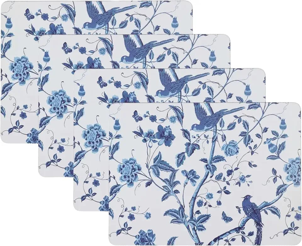 Laura Ashley Cork Placemats, 16 x 12-inch, Set of 4, Summer Palace Blue