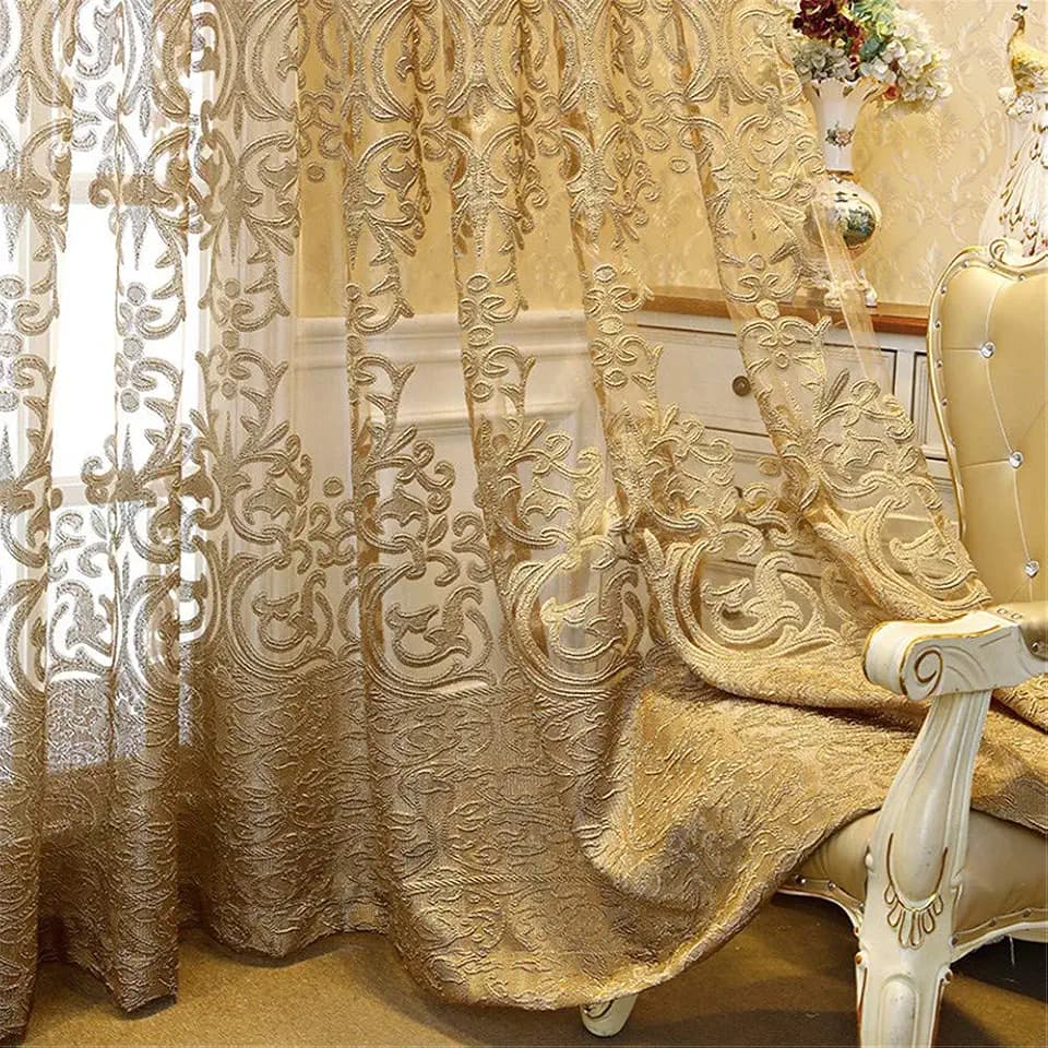 1PC European Floral Embroidery Light Flitering Sheer Curtain Grommet Top