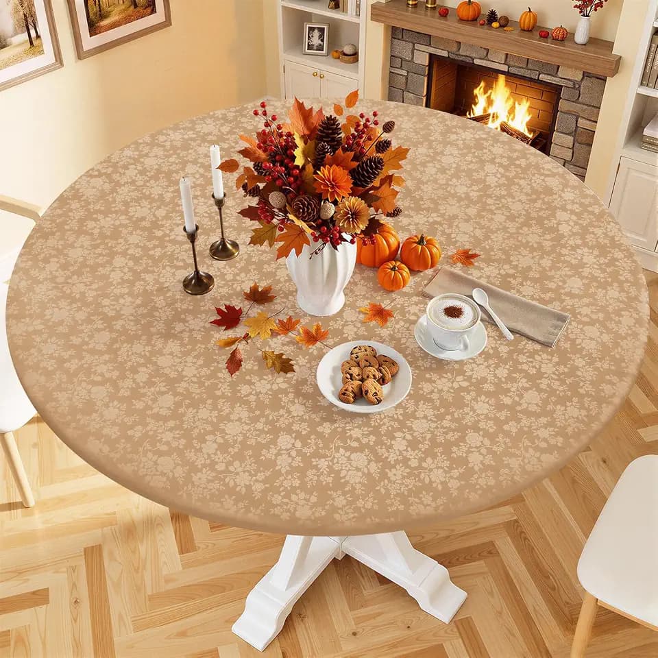 Smiry Waterproof Heavy Duty Vinyl Fitted Tablecloth for 57"-68" Round Table