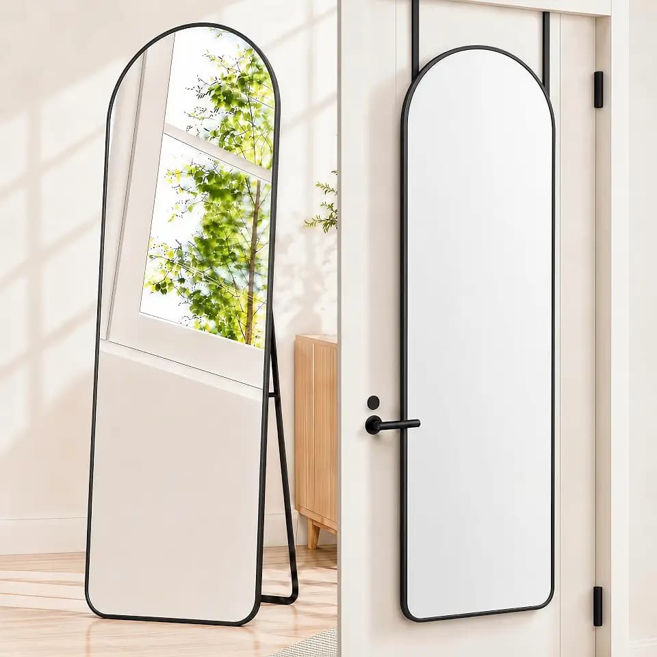 57x20" Full Length Mirror Floor Stand,Over the Door,Wall Mounted Black