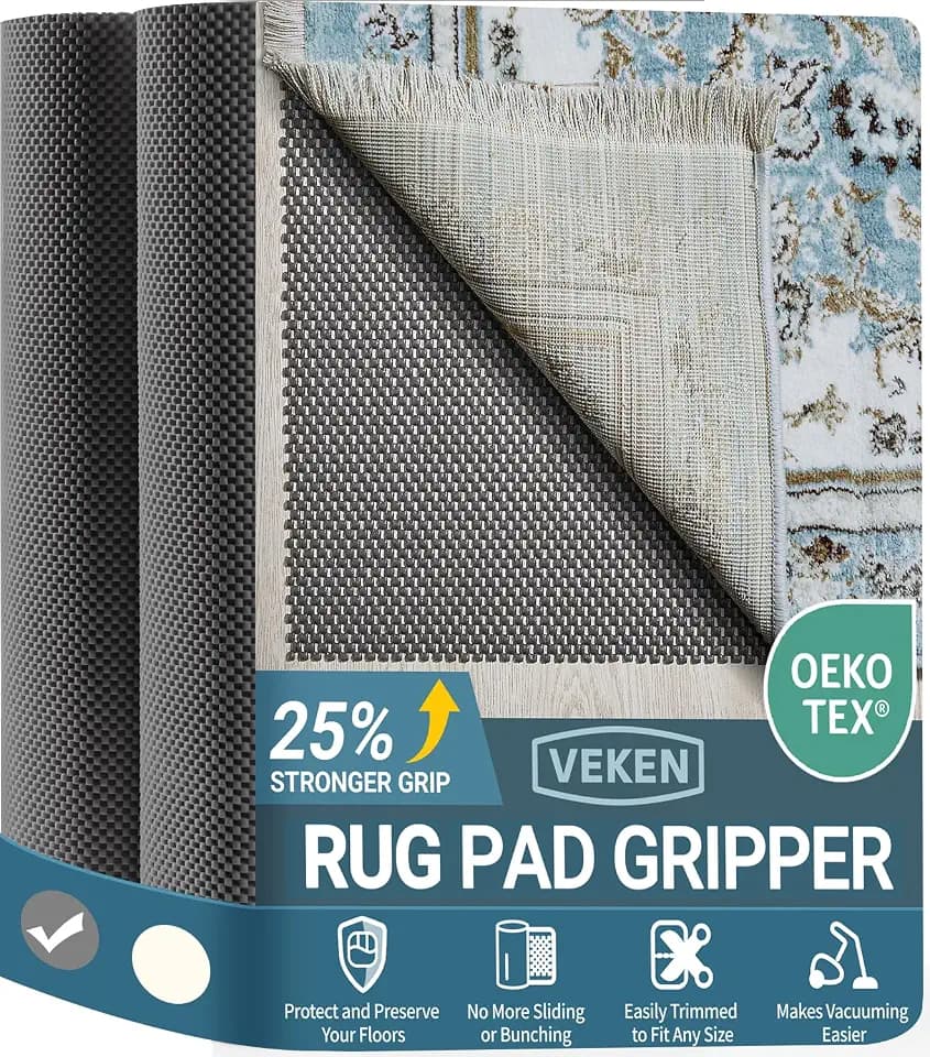 Veken 8x10 Ft Rug Pad Gripper for Hardwood Floors, Non Slip Dark Grey Rug Pads for Area Rugs, Thick Rug Grippers for Tile Floors, Under Carpet Anti Skid Mat, Keep Your Rugs Safe and in Place
