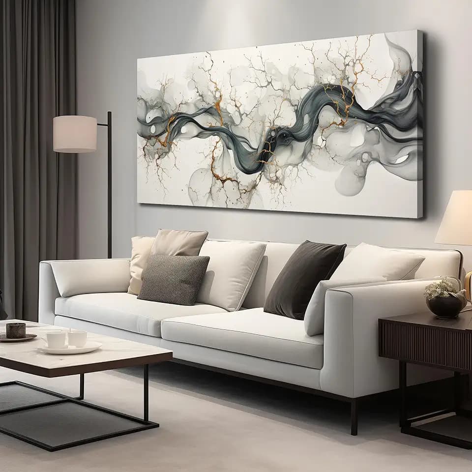 Large Pictures for Living Room Abstract Art Work for Bedroom Walls Black White and Gold Pictures Wall Decor for Dining Room Size 29 x 58 Inch