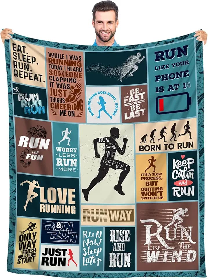 Running Gifts Blanket for Women, Men, Teens - Unique Runner Throw Blanket, Sports Theme for Adults, Children, Kids - 60"x50"