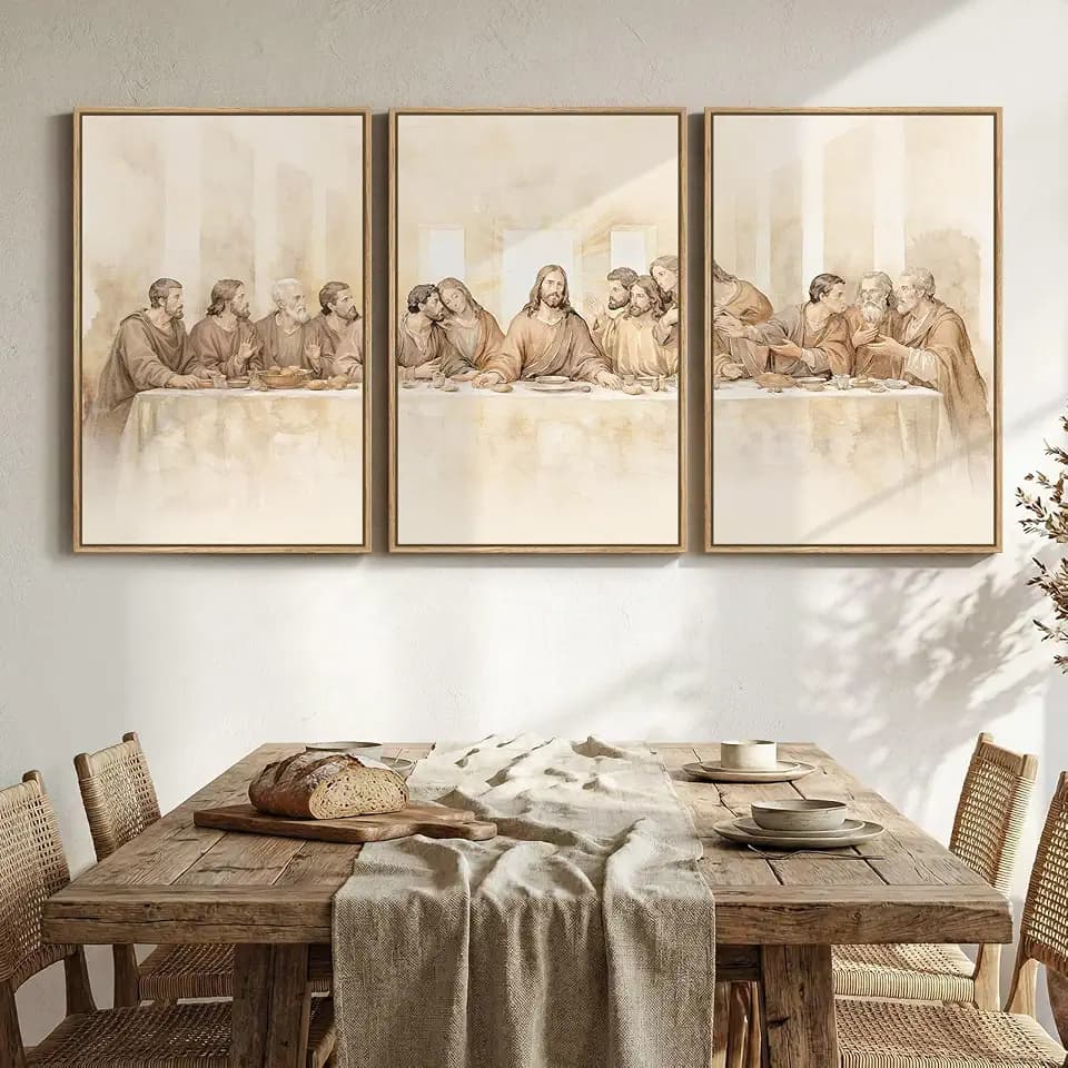 Large Framed The Last Supper 3 Piece Wall Art for Dining Room, 24x36 In