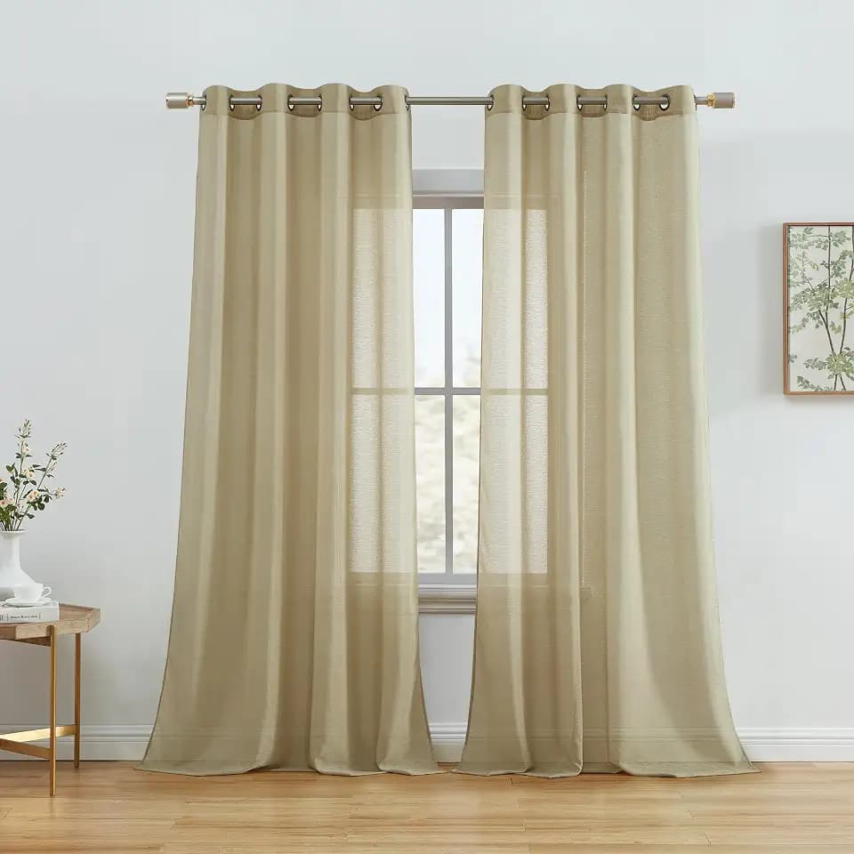 HLC.ME Semi Sheer Grommet Window Curtains, 2 Panels, 54x95 Inch, Taupe