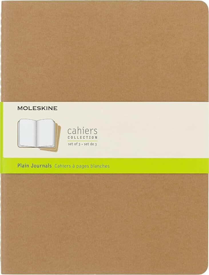 Moleskine Cahier Journal, Soft Cover, XL (7.5" x 9.75") Plain/Blank, Kraft Brown, 120 Pages (Set of 3)