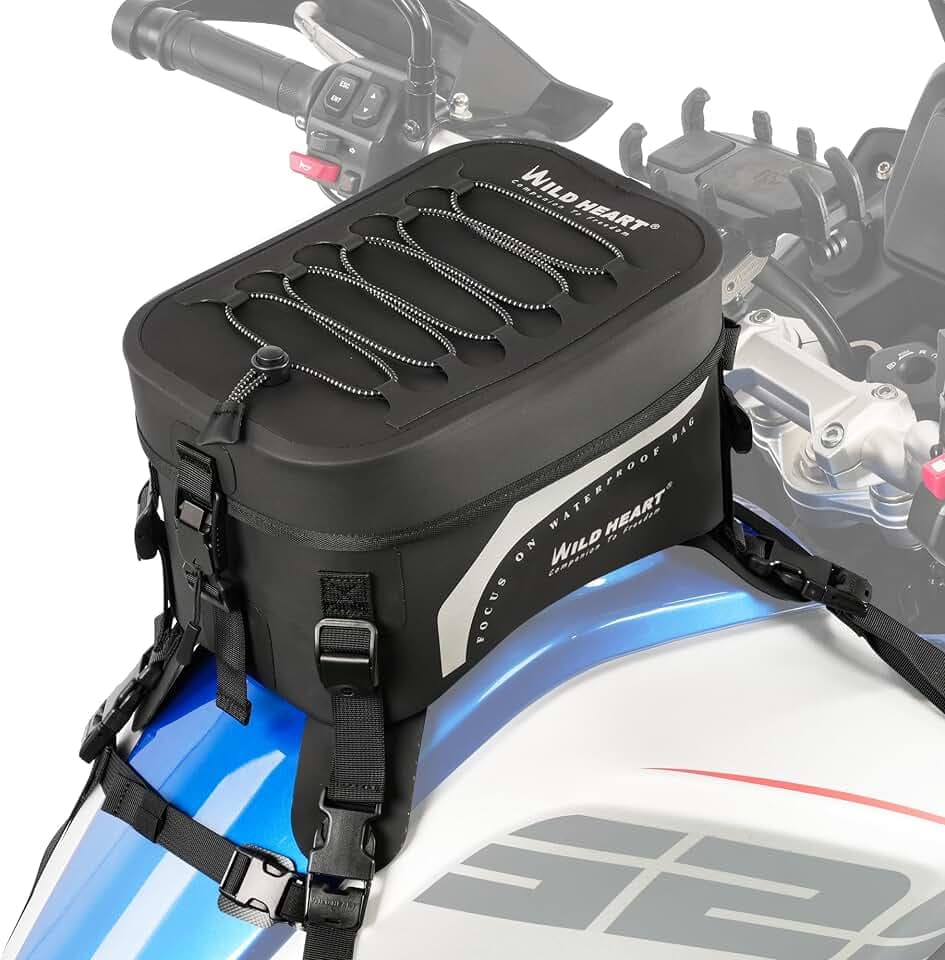 WILD HEART Komplett wasserdichter Motorradtankrucksack Universal Motorradtasche Großes Fassungsvermögen 8l für Motorradfahren (Schwarz)
