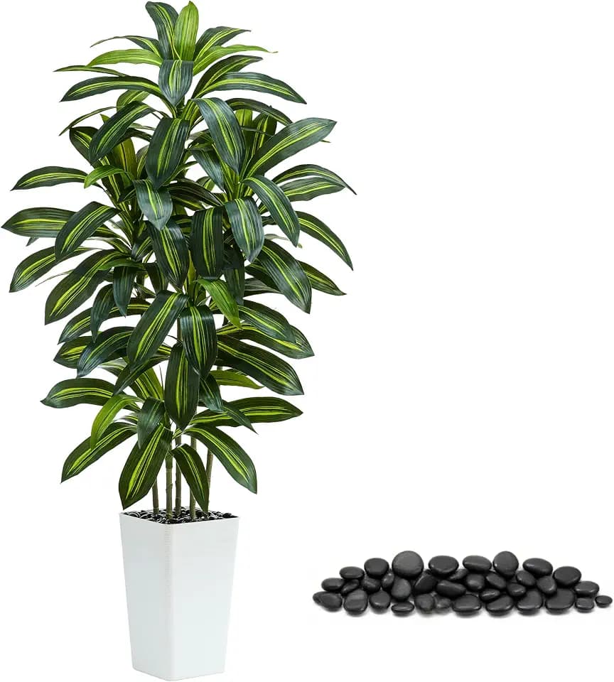 Artificial Dracaena Tree: 5FT Fake Plants Silk Faux Trees(White Pot)