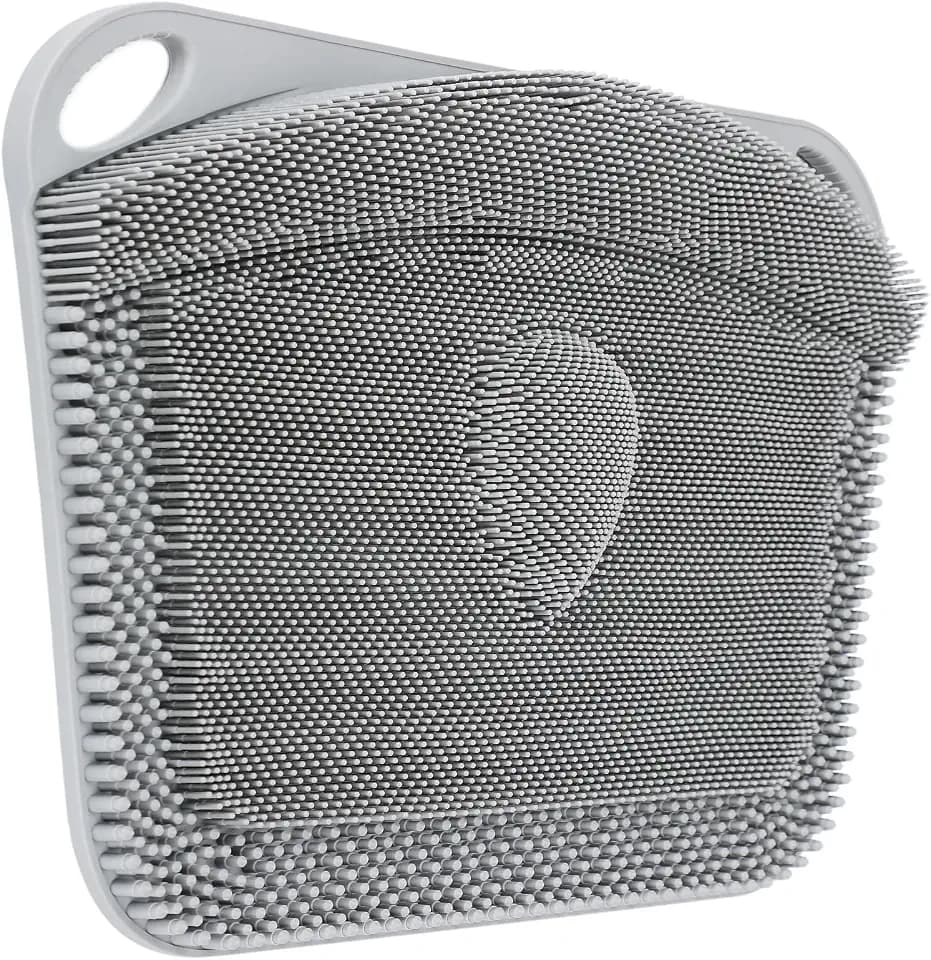 FREATECH Silikon Fußschrubber Matte, Fußbürste Dusche - mit Rutschfesten Saugnäpfen, Duschmatte für Allround Reinigung, Peeling und Massagefunktion, Fördert die Fußgesundheit, Grau, 44 x 33 cm