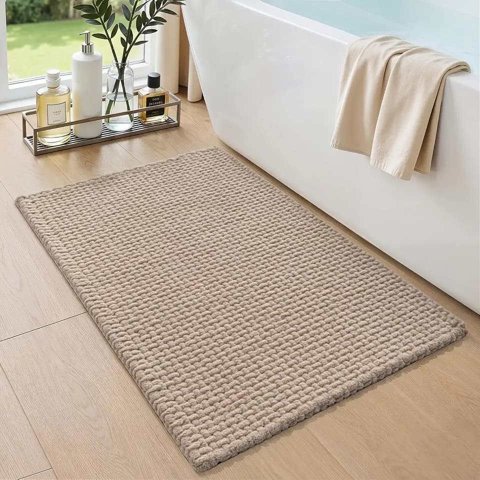 DEXI Chenille Bath Mat 24x16, Soft Absorbent Bathroom Rugs, Dark Beige