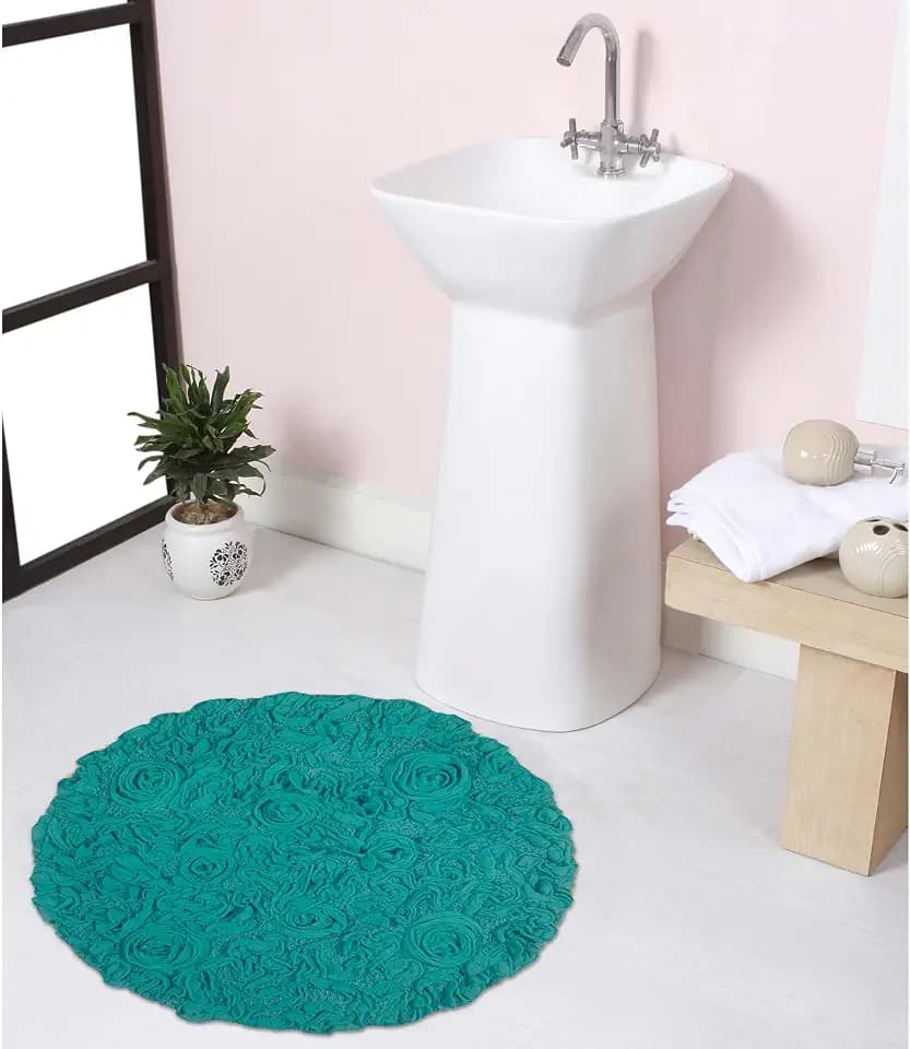 Home Weavers Modesto Collection 100% Cotton Tufted Round Bath Rugs, Extra Soft and Absorbent Bath Rugs, Non-Slip Round Bath Mats, Machine Washable, 22" Round, Turquoise