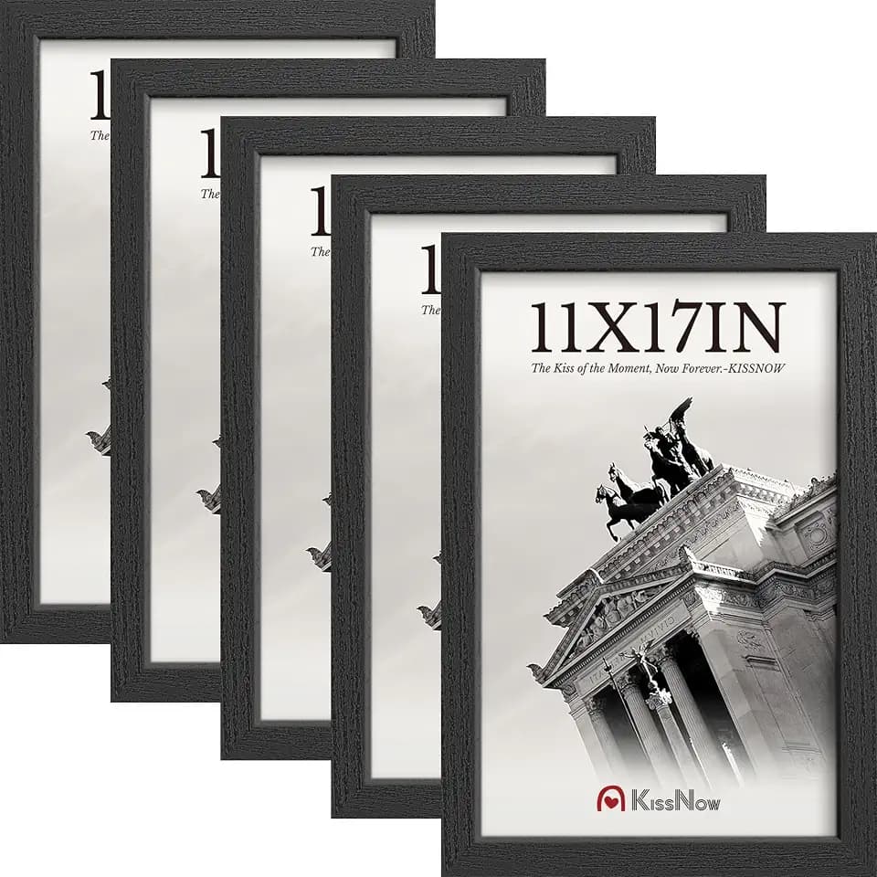 11x17 Picture Frame 5 Pack, Black Solid Wood Poster Frame for Wall
