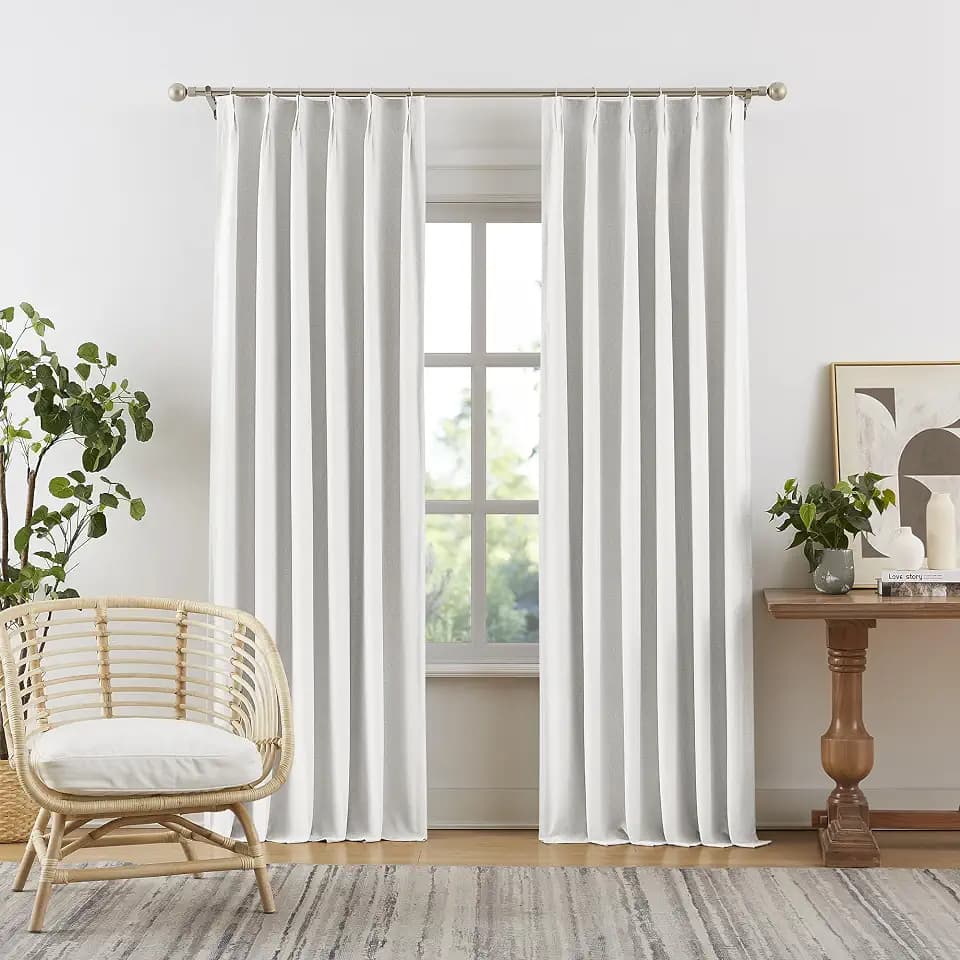 DUALIFE Pinch Pleated Blackout Curtains 96 Inches Long, Accordion Style Custom Drapes with Hooks,Floor Length to Ceiling Traverse Curtains for Living Room, Greyish White,40W x 96L, 2 Panels