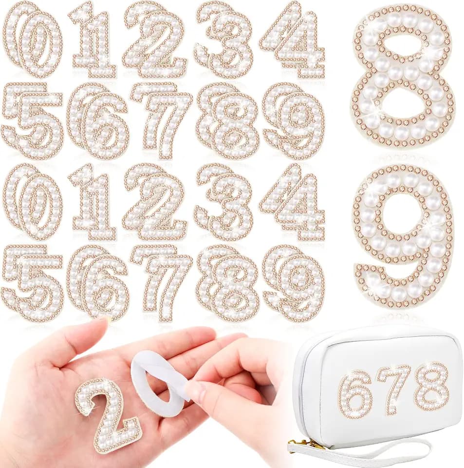40 Pcs Pearl Number Patches Self Adhesive,0-9, Yellow