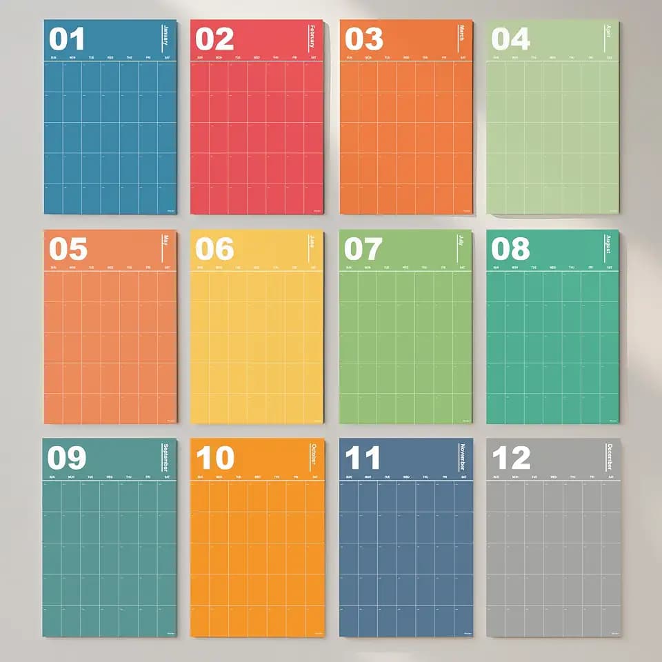 Dry Erase Undated Wall Calendar – 12 Color-Coded Monthly Planner, A3 Size (11.7 × 16.5 inches), Premium Thick Paper, Large 1.7 × 2.5 in Daily Writing Boxes, Glossy Reusable Surface, Flat-Packed, European-Quality Print