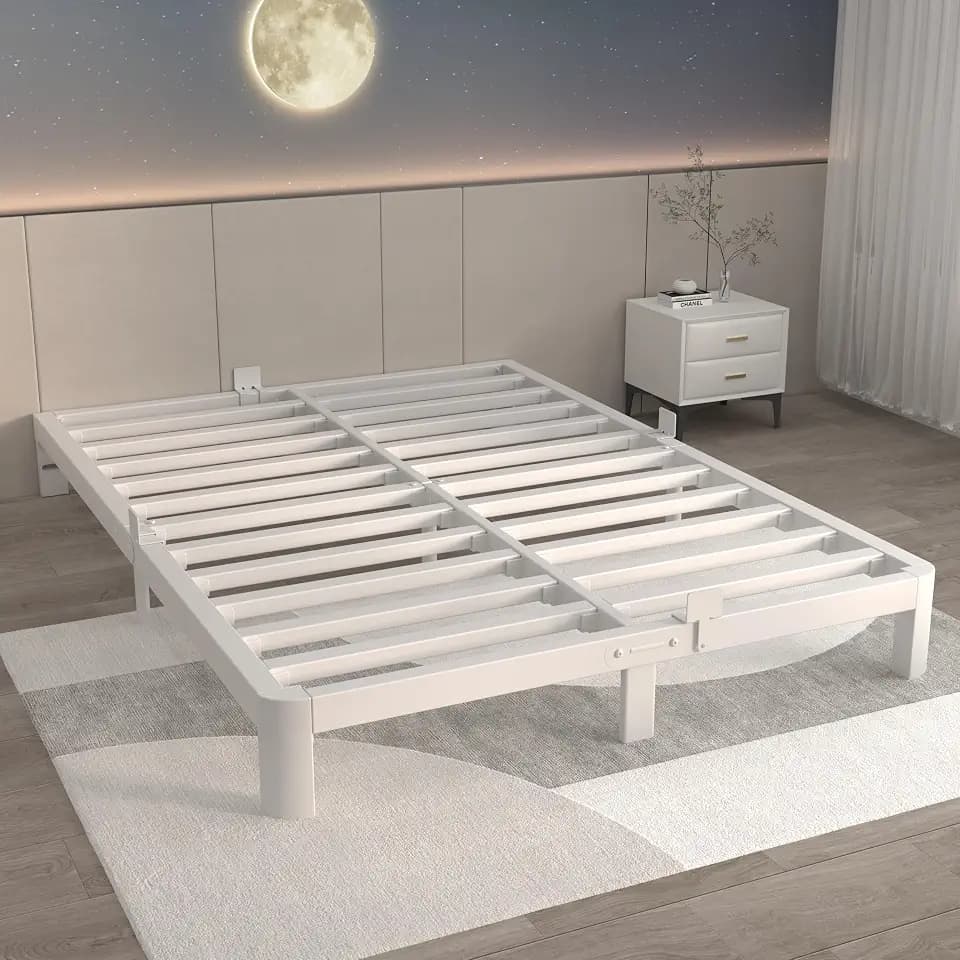 ITIMIDI 6 Inch Full Platform Bed, Heavy Duty Steel, No Box Spring, White