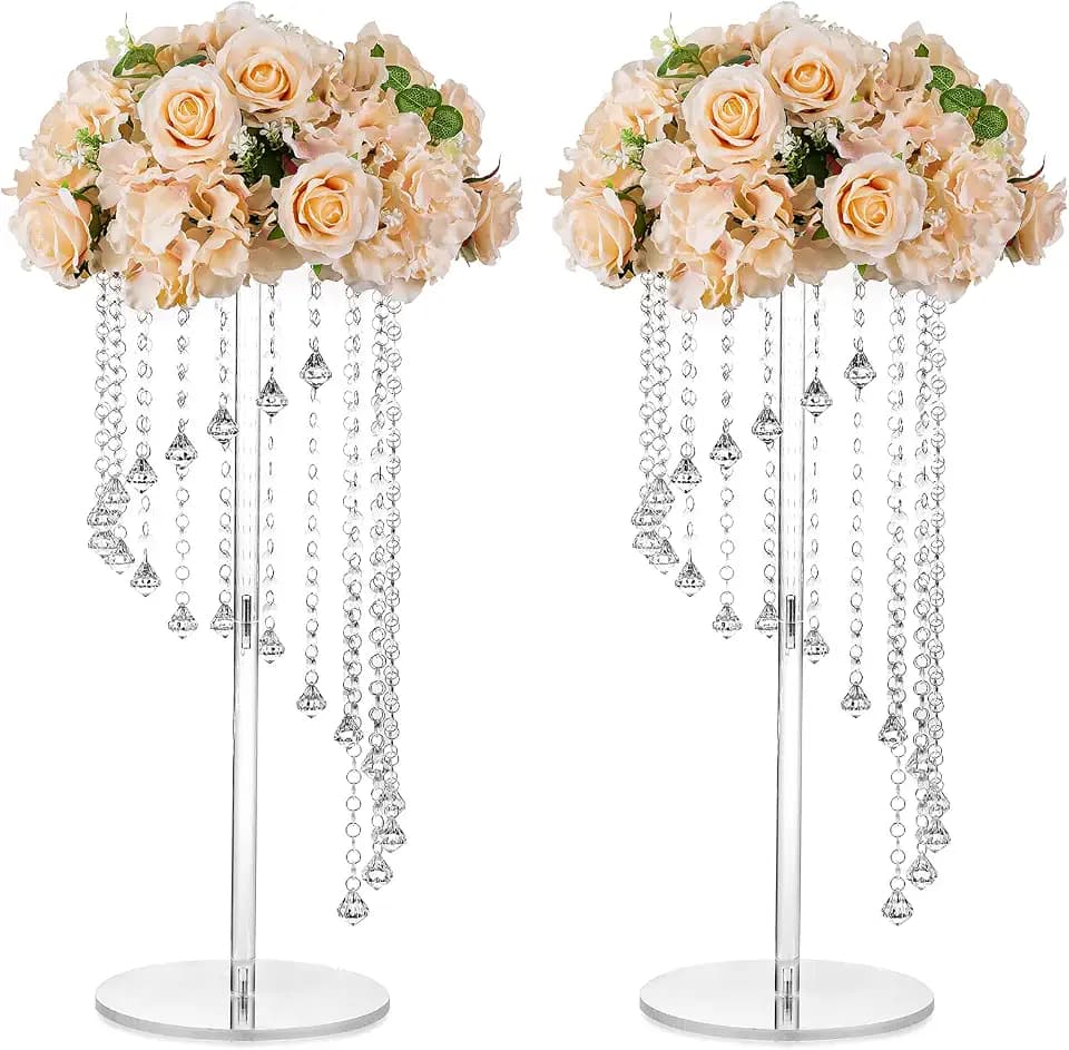 NUPTIO Crystal Acrylic Stand Centerpiece, 23.6" Tall, 2 Pcs, Clear